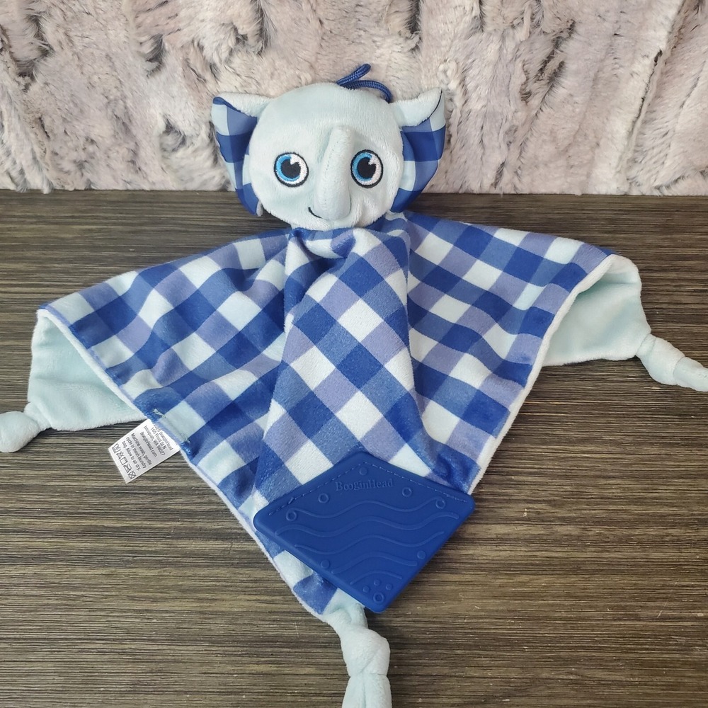 Booginhead‎ Elephant Lovey Blue Gray 12" Security Plush, Knotted Corners Teether